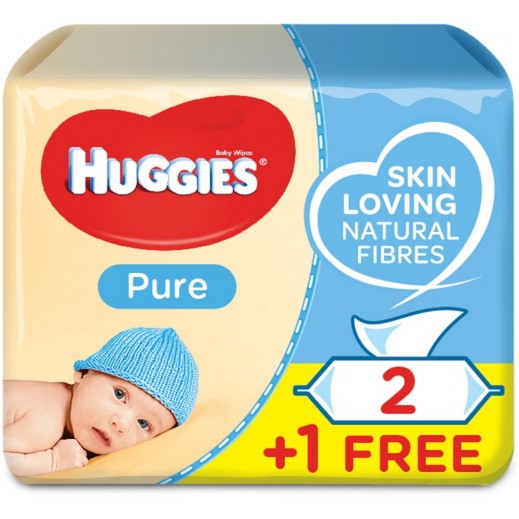 Huggies Baby Pure Wipes 56 Pieces 2 + 1 Free 