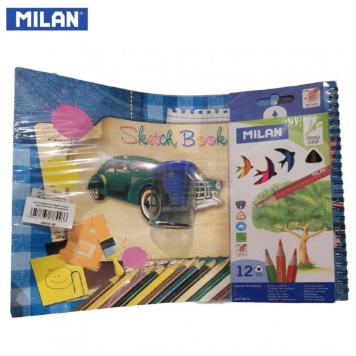 Milan Stationery Set (Sketch book + Color Pencils + Sharpeners)