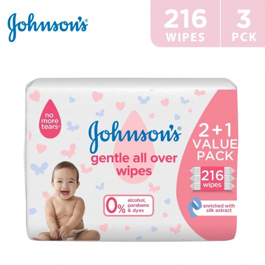 Johnson's Baby Gentle All Over 216 Wipes - delivered by Taw9eel Fast