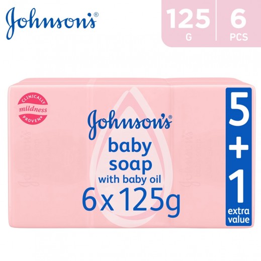 JOHNSON'S Baby Soap With Oil 125 g  (5 + 1 Free) - delivered by Taw9eel Fast