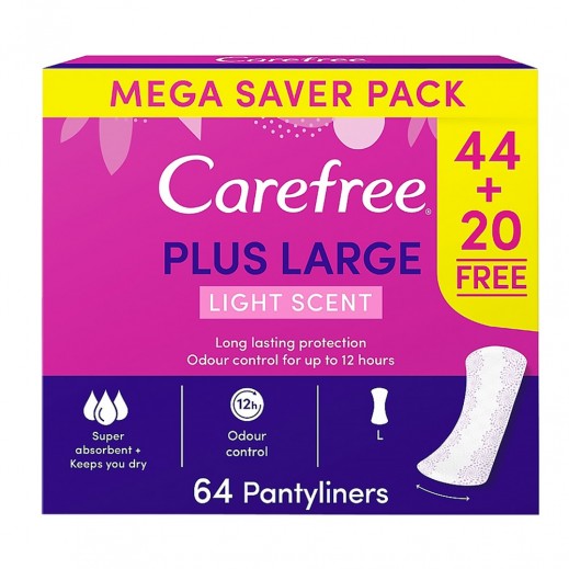 Carefree Plus Large Mega Pack of 64 Pantyliners - delivered by Taw9eel Fast