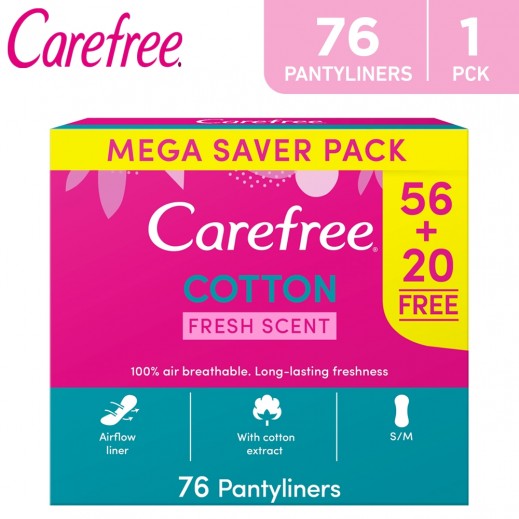 Carefree Normal With Cotton Fresh Pantyliners - 76 Pantyliners - delivered by Taw9eel Fast