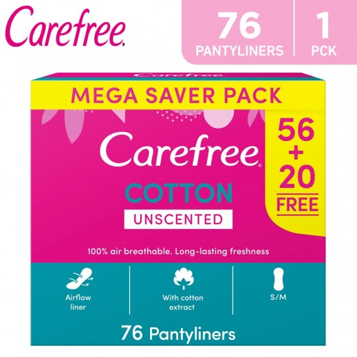 Carefree Normal With Cotton Pantyliners - 76 Pantyliners  - delivered by Taw9eel Fast