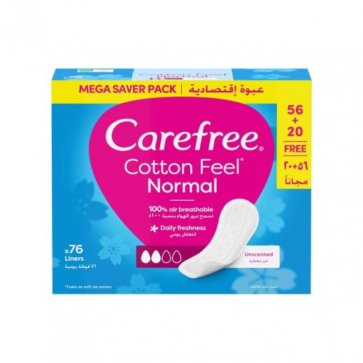 Carefree Cotton Feel Unscented Normal Pantyliners 76 Pcs - delivered by Taw9eel Fast