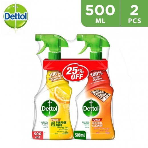 Dettol Power Orange Kitchen Cleaner 500 ml + Lemon All Purpose cleaner 500 ml - delivered by Taw9eel Fast