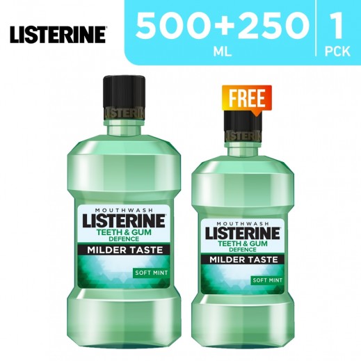 Listerine Teeth & Gum Defence Soft Mint MouthWash 500 ml + 250 ml Free - delivered by Taw9eel Fast