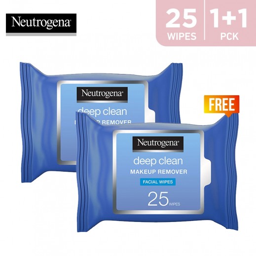 Neutrogena Makeup Remover Facial Wipes Deep Clean 25 wipes 1 + 1 Free - delivered by Taw9eel Fast