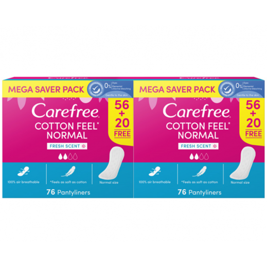 Carefree Normal Cotton Pantyliners - Mega Saver Pack (2 x 76 Pcs)