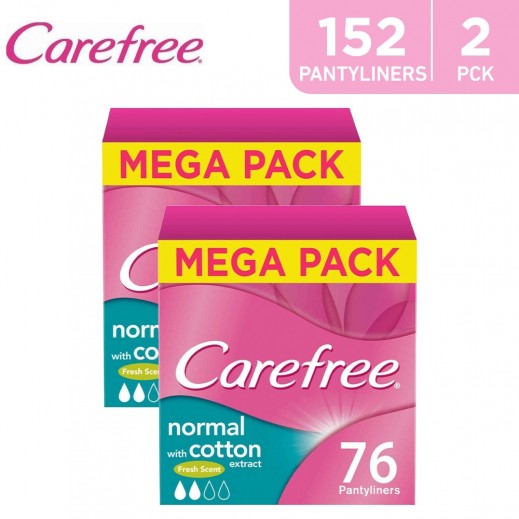 Carefree Normal Cotton Fresh-Scent Pantyliners 76 Pieces Twin Pack - delivered by Taw9eel Fast