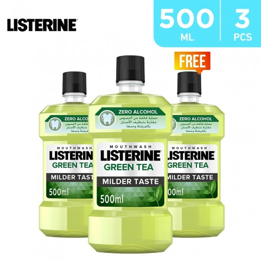 Buy Listerine Green Tea Milder Taste Mouth Wash 500 ml 2 + 1 Free