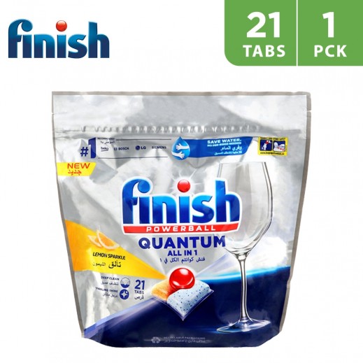 Finish Powerball Quantum All in One Dishwasher Detergent Lemon Sparkle 21 Tablets - delivered by Taw9eel Fast