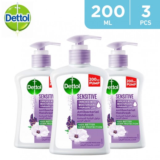 Dettol Sensitive Anti Bacterial Liquid Hand Wash 3 x 200 ml - delivered by Taw9eel Fast