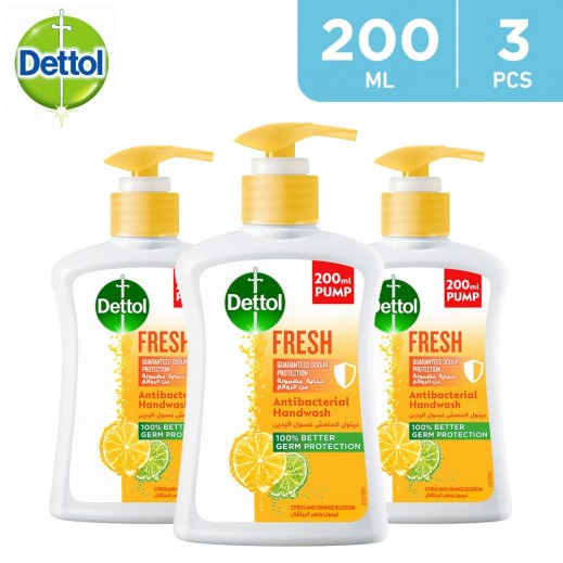 Dettol Fresh Anti Bacterial Liquid Hand Wash 3 x 200 ml - delivered by Taw9eel Fast