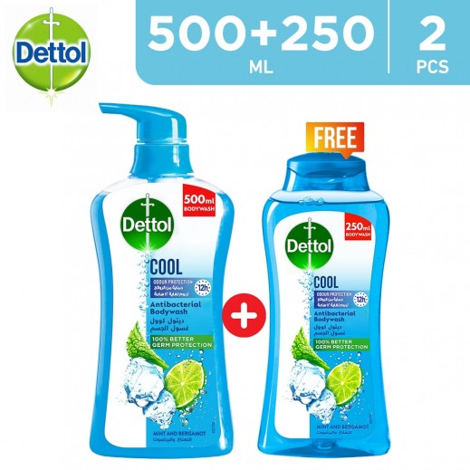 Dettol Cool Anti-Bacterial Menthol & Eucalyptus Body Wash 500 ml + 250 ml Free