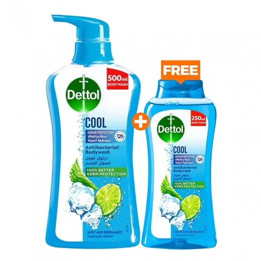 Dettol Cool Antibacterial Menthol & Eucalyptus Body Wash 500 ml + 250 ml Free - delivered by Taw9eel Fast