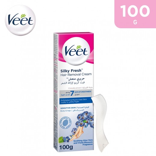 Veet Sensitive Skin Silky Fresh Hair Removal Cream Body & Legs 100 g - delivered by Taw9eel Fast