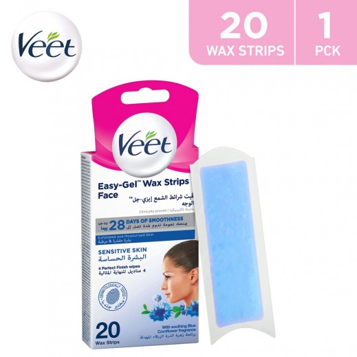 Veet Sensitive Skin Facial Hair Removal Easy-Gel Wax Strips 20 Strips - delivered by Taw9eel Fast