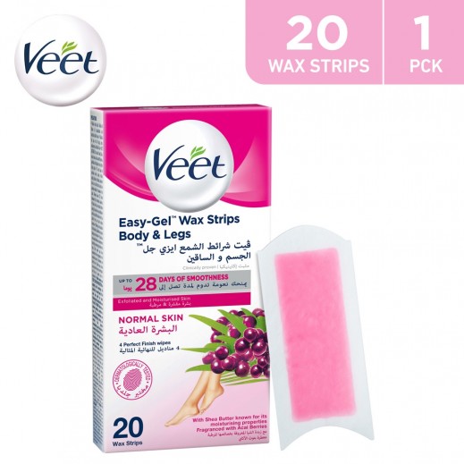 Veet Normal Skin Hair Removal Easy-Gel Wax Strips 20 Strips - delivered by Taw9eel Fast