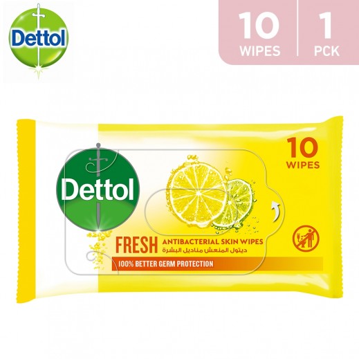 Dettol Fresh Alcohol-Free Anti-Bacterial Wipes 10 Wipes - delivered by Taw9eel Fast