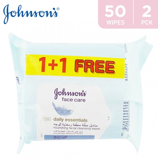 JOHNSON’S Face Care Replenishing Wipes 1+1 Free (50 pcs) - delivered by Taw9eel Fast