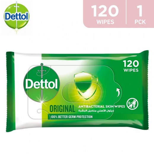 Dettol Original Alcohol-Free Anti-Bacterial Skin Wipes 120 Wipes - delivered by Taw9eel Fast