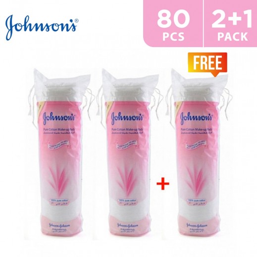 Johnson’s Cotton Make Up Pads - 80 Pieces (2 + 1 Free) - delivered by Taw9eel Fast