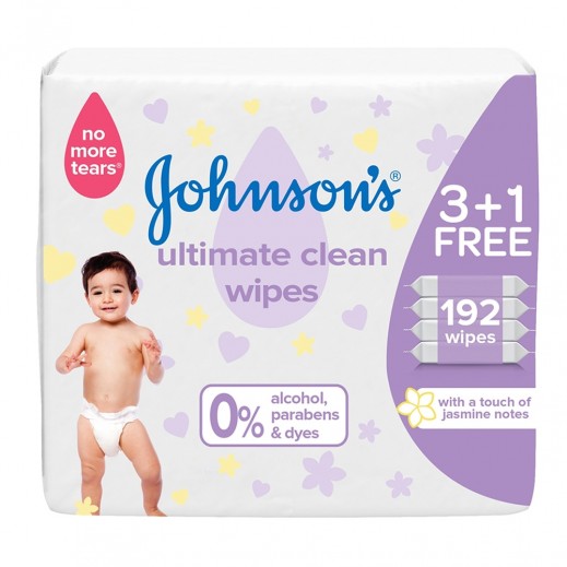 Johnson’s Baby Wipes Ultimate Clean 48 Wipes ( 3 +1 Free ) - delivered by Taw9eel Fast