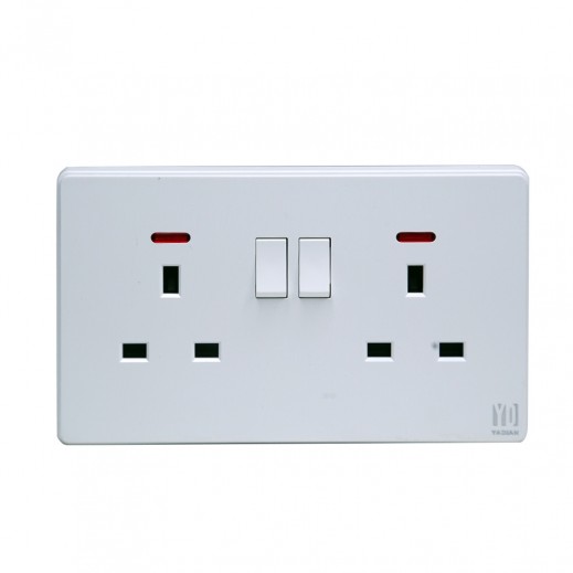 Yadian Double 13A Switched Socket with Neon Piano - White