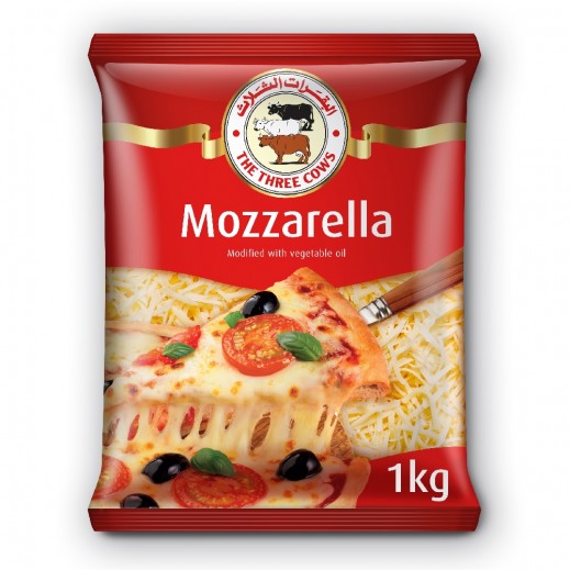 The Three Cows Shredded Mozzarella Cheese 1 kg - delivered by Taw9eel Fast