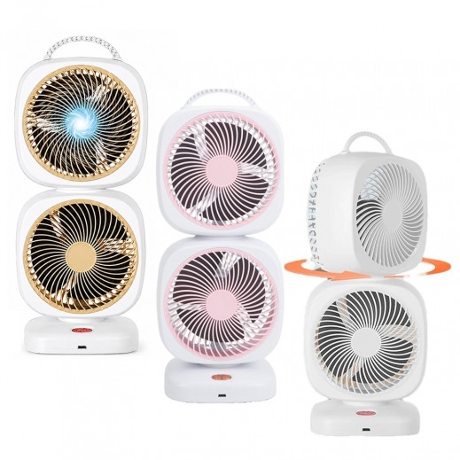 Rechargeable Rotating Dual Head Desk Fan