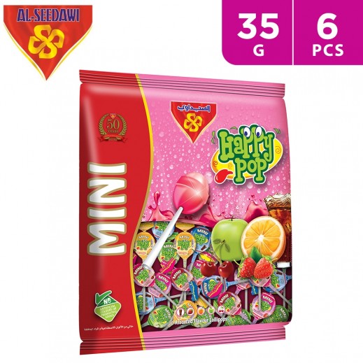 Al Seedawi Happy Pop Mini Assorted Flavoured Lollipops 35 x 6 g - delivered by Taw9eel Fast
