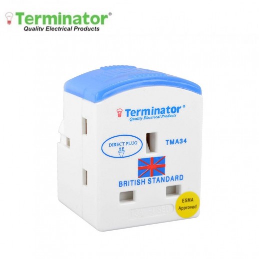 Terminator 3 Way Multi Power Adaptor With Indicator 13A Fuse - White & Blue - delivered by Taw9eel Fast
