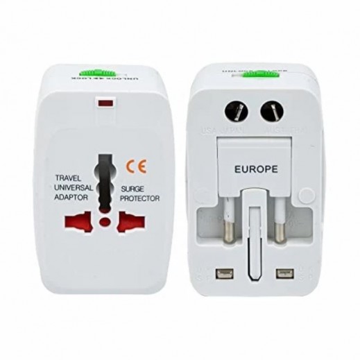 Universal Multi Pin Travel Adapter with USB Port - White   - delivered by Taw9eel Fast