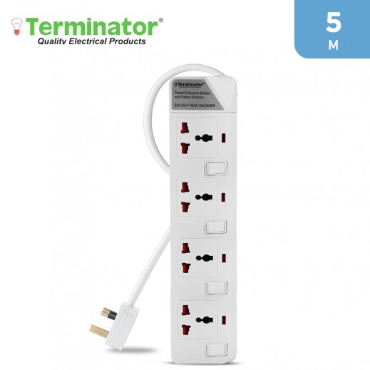 Terminator 4 Way Universal Power Extension Socket - 5M - delivered by Taw9eel Fast