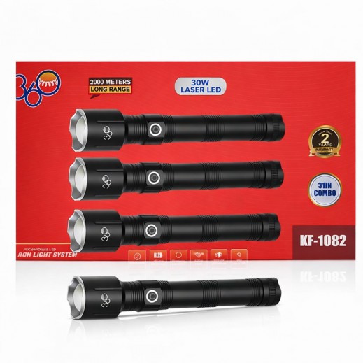 3 Piece 30W Flashlight Set with 360° Lighting