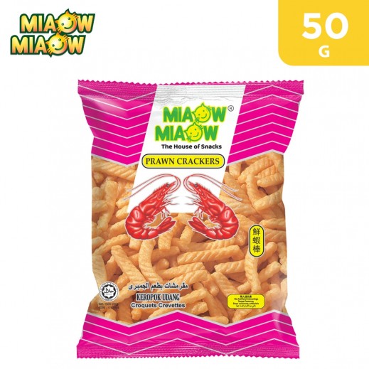 Miaow Miaow Prawn Flavoured Crackers Snacks 50 g - delivered by Taw9eel Fast