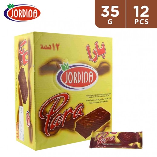 Jordina Para Sponge Vanilla Cake Coated With Flavoured Chocolate 12 x 35 g - delivered by Taw9eel Fast