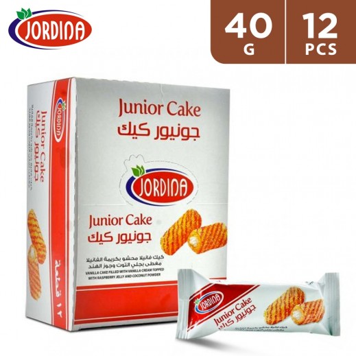 Jordina Junior Cake Vanilla Cake Topped With Raspberry Jelly & Coconut Powder 12 x 40 g - delivered by Taw9eel Fast
