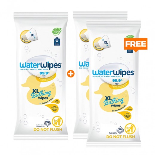 WaterWipes Sensitive Skin XL Bathing 16 Wipes - 1 + 2 Free