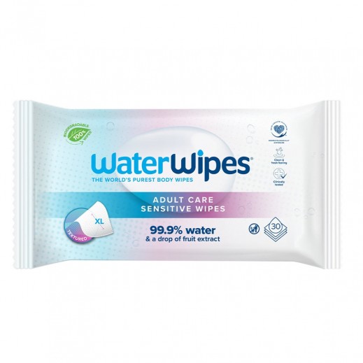 WaterWipes Adult Care Sensitive Wipes 30 Wipes - delivered by Taw9eel Fast