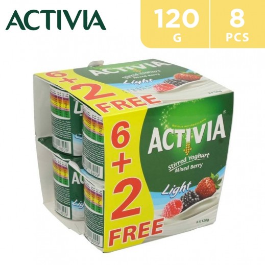 Activia Mixed Berry Light Yoghurt 120 g (6+2 Free) - delivered by Taw9eel Fast