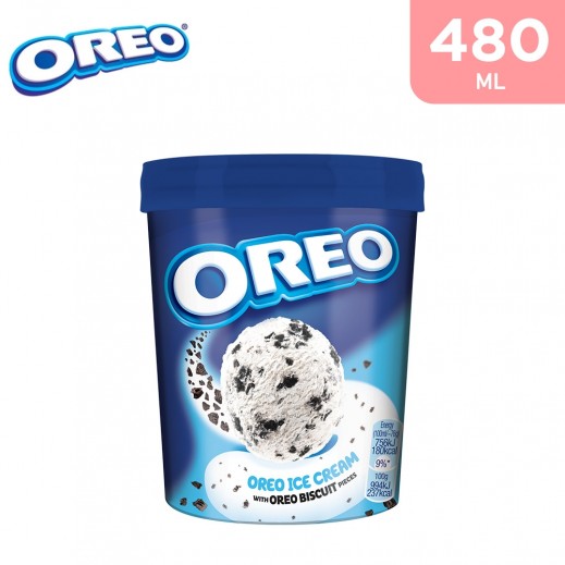 Oreo Ice Cream Tub With Biscuit Pieces 480g - delivered by Taw9eel Fast