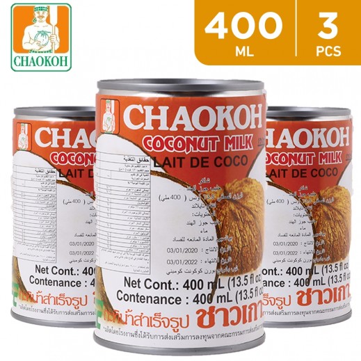 Chaokoh Coconut Milk Can 3 x 400 ml - delivered by Taw9eel Fast