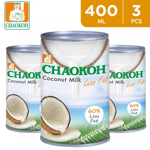 Chaokoh Less Fat Coconut Milk Can 3 x 400 ml - delivered by Taw9eel Fast