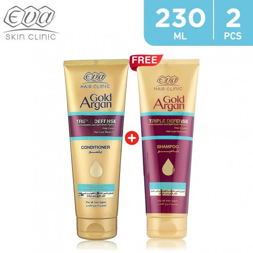 Eva Gold Argan Triple Defense Conditioner 230 ml + Shampoo 230 ml Free - delivered by Taw9eel Fast