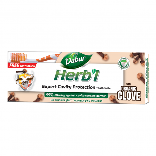 Dabur Herbal Cavity Protection Clove Toothpaste 150 g + Toothbrush - delivered by Taw9eel Fast