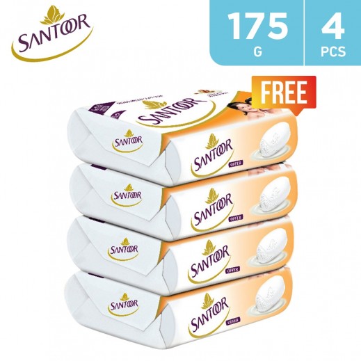 Santoor White Sandal & Almond Milk Bar Soap 125 g 3+1 Free