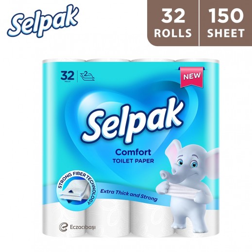 Selpak Comfort Toilet Paper 32 Rolls 150 Sheets - 9.6 × 12 cm - delivered by Taw9eel Fast