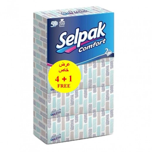 Selpak Comfort Facial Tissue 2 Ply 5 x 200 Sheets
