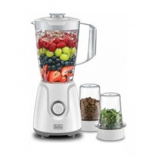 Black + Decker Blender with Grinder Mill & Chopper Mill 2 Speed 400W - White